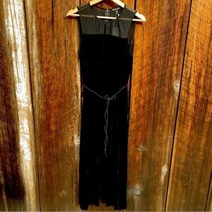 NWT Eileen Fisher Black Silk/Rayon Velvet Crew Neck Sleeveless Long Dress size S